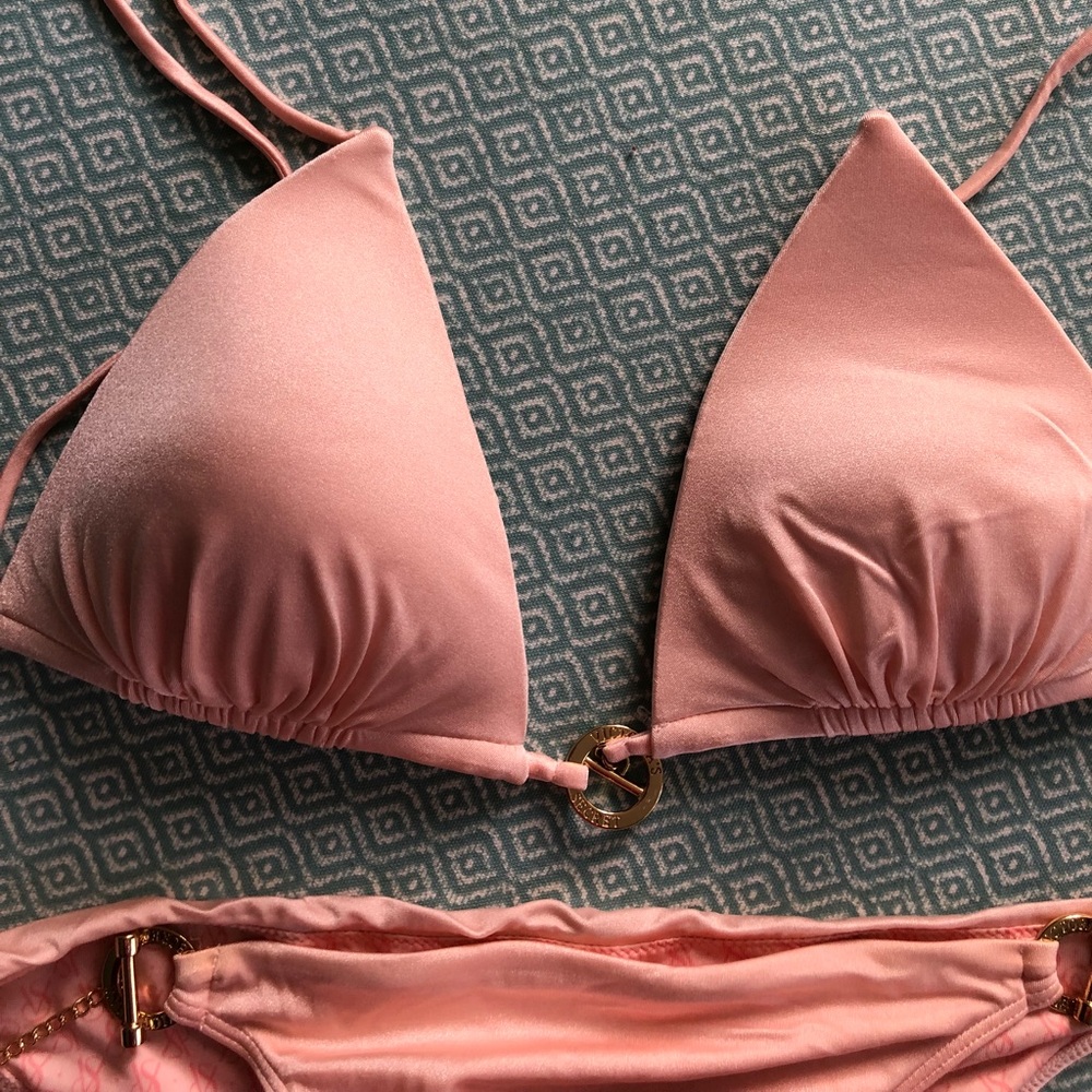 NWOT VS luxe triangle swim top pink & gold